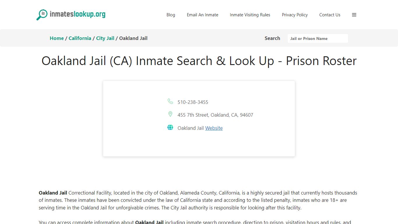 Oakland Jail (CA) Inmate Search & Look Up - Prison Roster